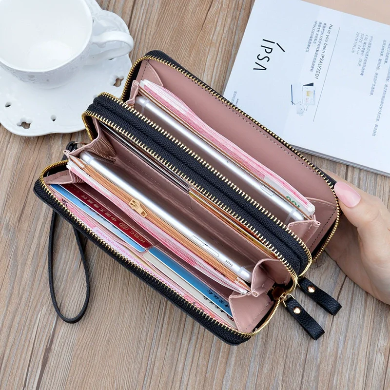 Women’s Double Zipper Long Wallet, PU Leather Large Capacity Card Holder Wristlet Clutch with Phone Pocket Purse 5