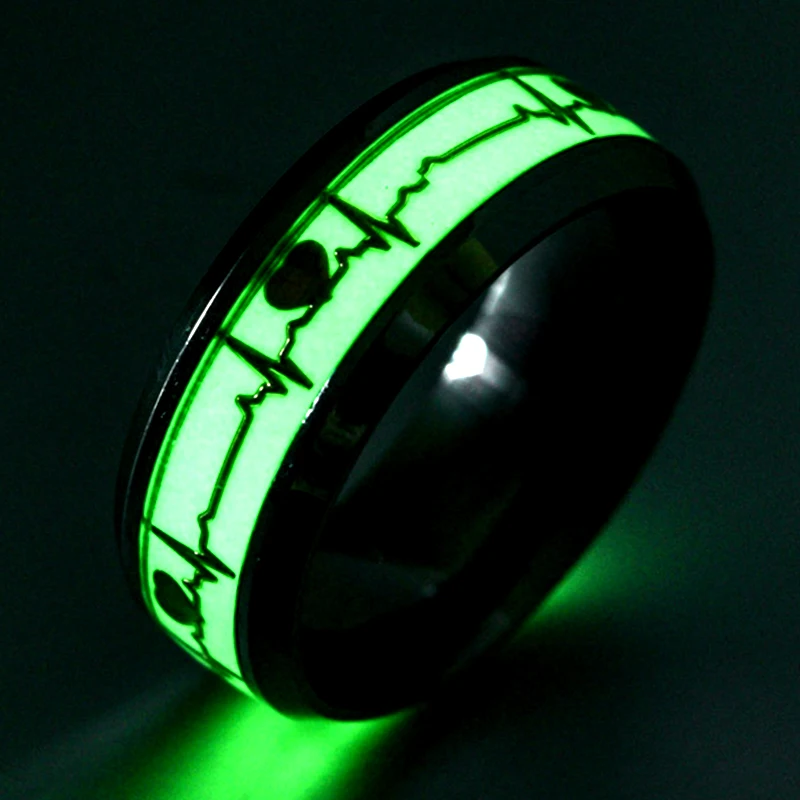 

Fashion Stainless Steel Luminous Finger Ring For Women Men Glowing In Dark Heart Couple Wedding Bands Jewelry Gift Accessories