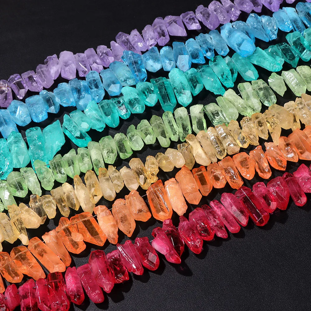 Natural Quartz Crystal Point Beads Top Drilled Raw Crystal Stick Point Loose Beads for DIY necklace crown Jewelry Making 15inch