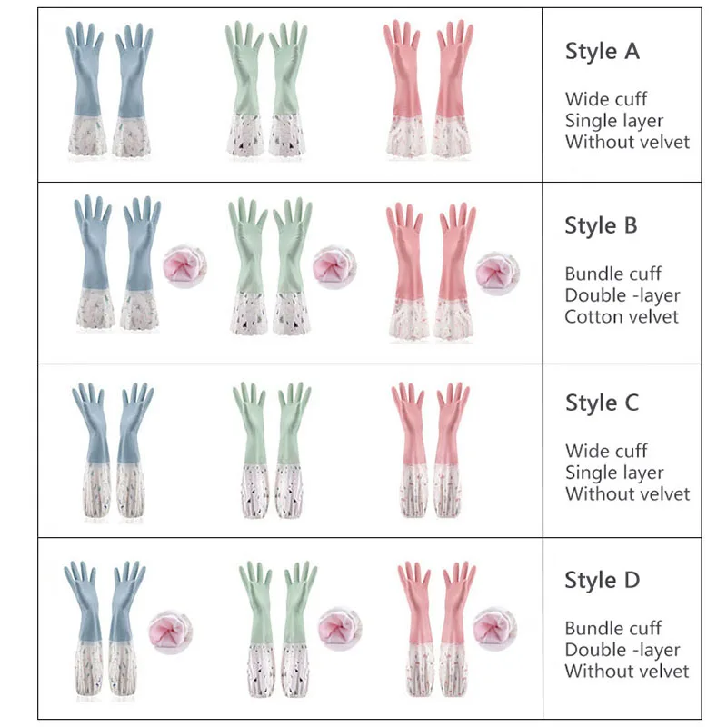 Reusable Dishwashing Gloves,PVC Waterproof Long Cuff and Flock Lining Household Cleaning Gloves 6