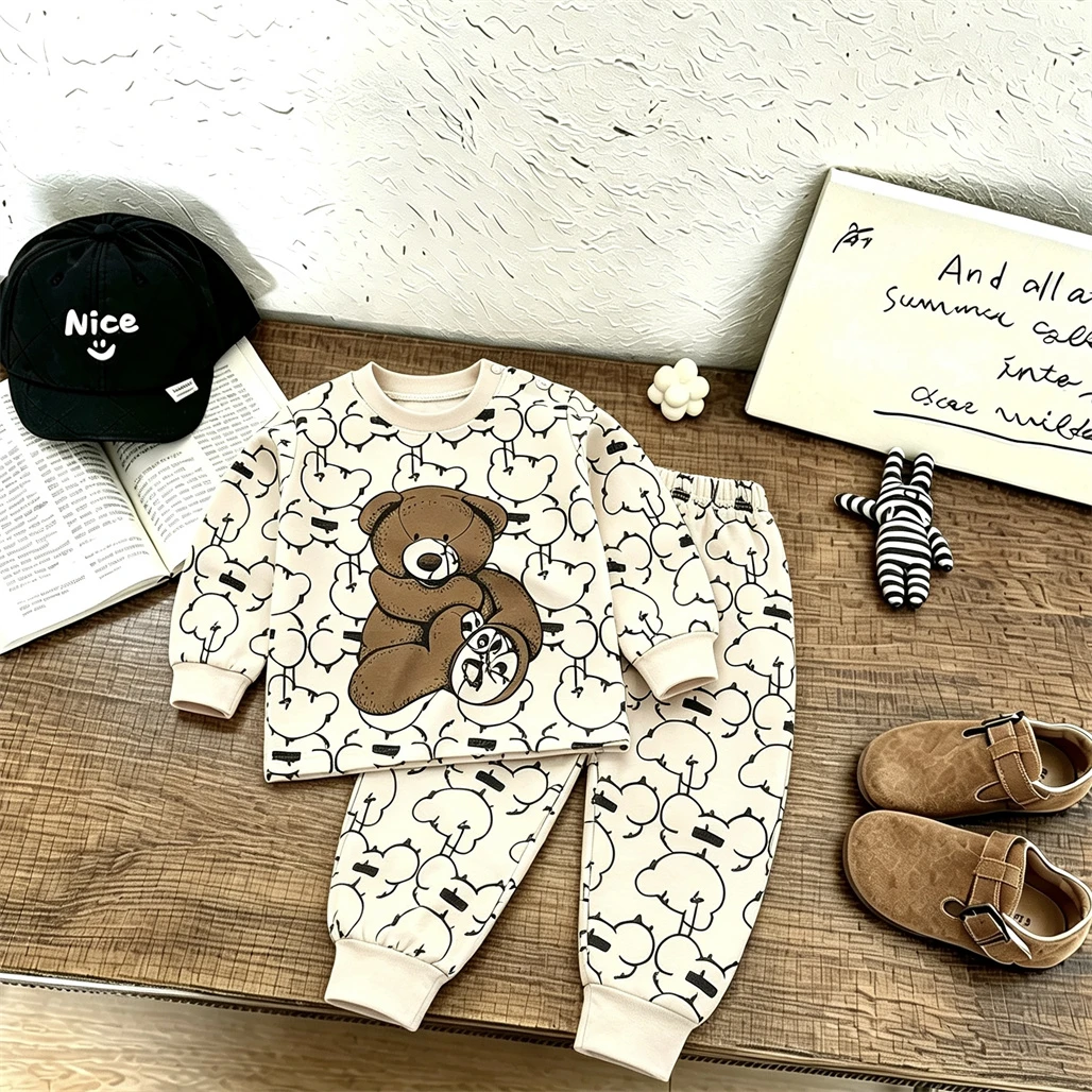 Completi intimo a tema cartoni animati per bambini e bambine, tute a maniche lunghe, abbigliamento casual alla moda, top stampati per neonati, pigiami e pantaloni, 2 pezzi. - immagine 5
