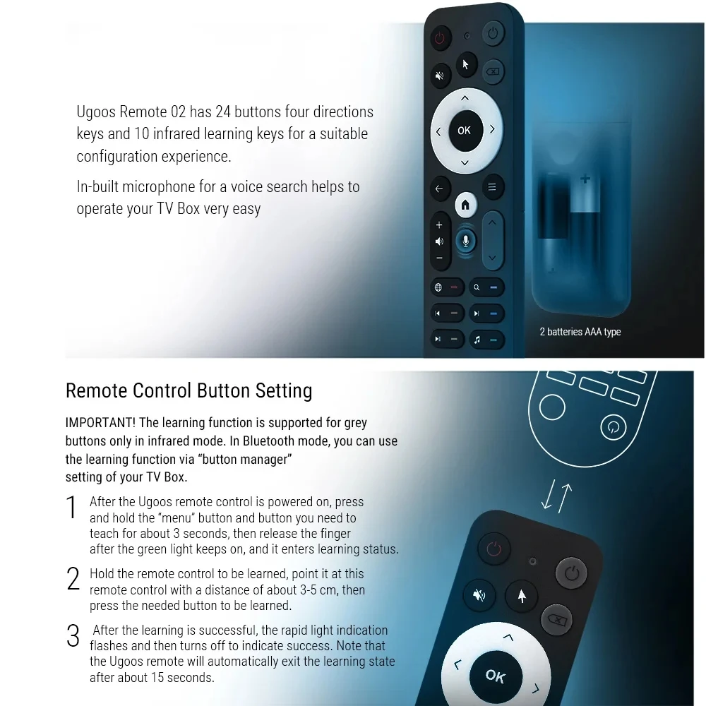 Original UGOOS UR02 Bluetooth Voice Remote Control Replacement for Ugoos TOX1 TO