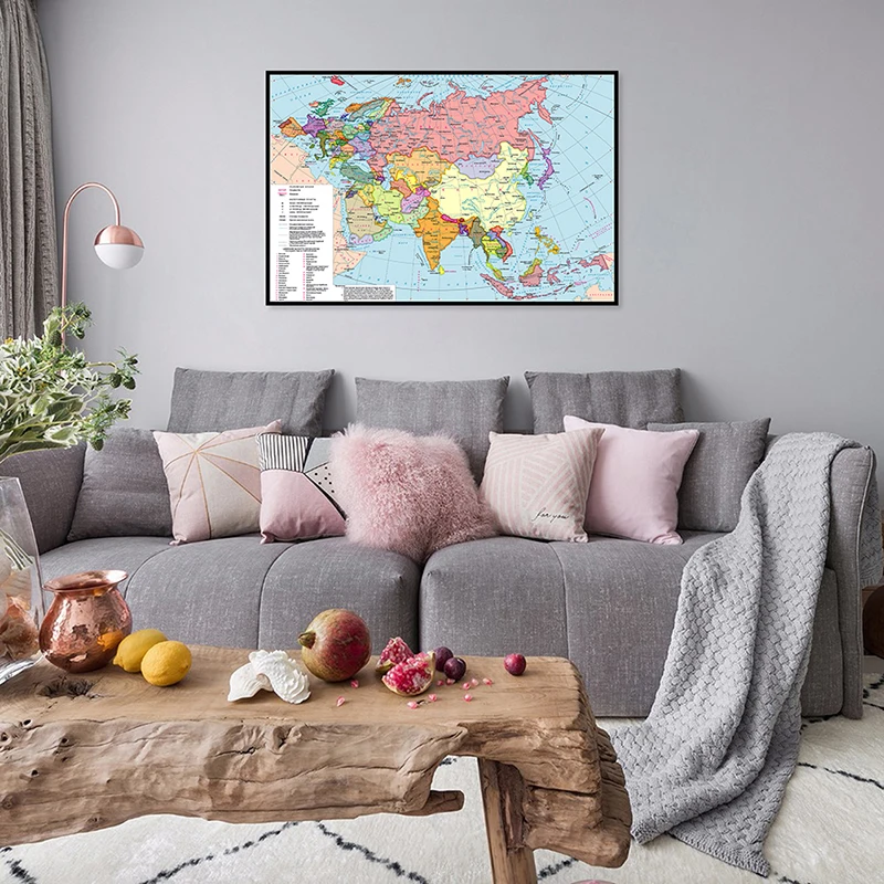 Russian Language Map of Asia Europe Distribution 90*60cm Canvas Wall Art Decorative Hanging PictOffice Supplies Detailed Poster