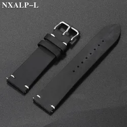 Handcrafted Vintage Leather Watch Band with Handmade Stitching - 21mm (Black)