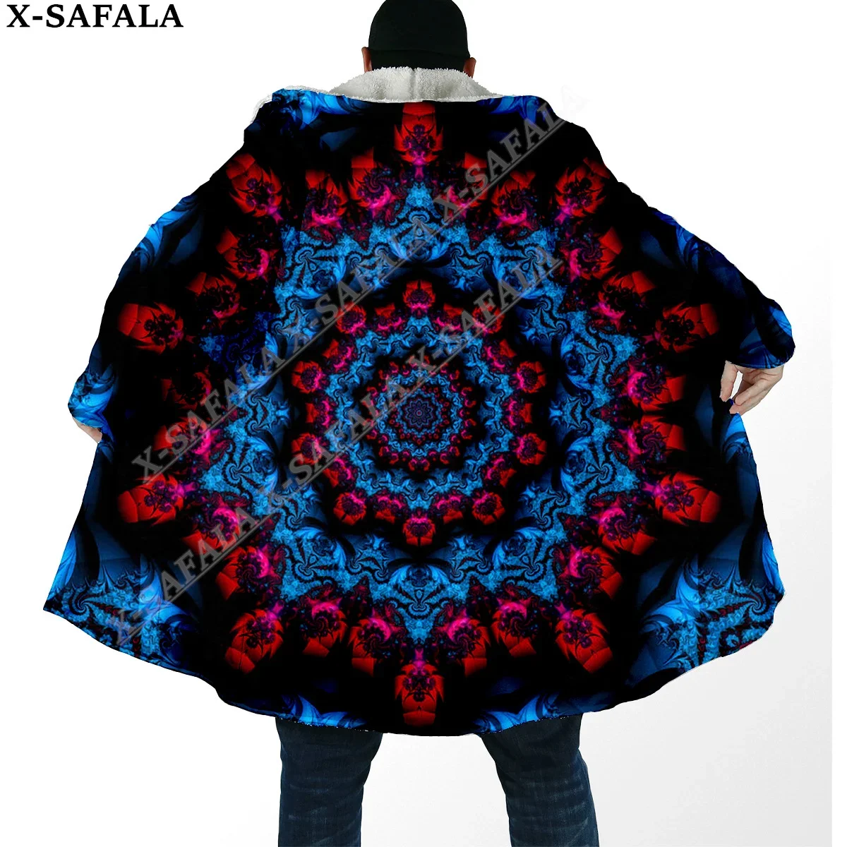 

Mandala Psychedelic Trippy 3D Print Dream Cloak Thick Warm Hooded Men Overcoat Coat Windproof Fleece Cape Robe Blanket-9