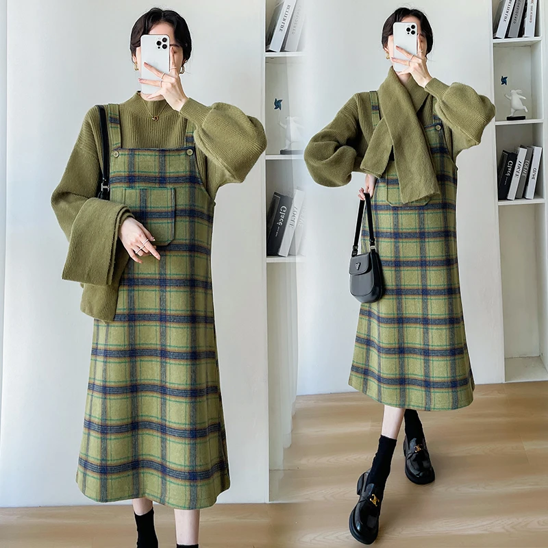 Nursing Sweater School Sweater Women Jumper Shirt Green Sweater for Maternity Long Sleeve Turtleneck Fashion Pregnant Woman Knitwear Solid Color Knitting Pullovers with Scarf