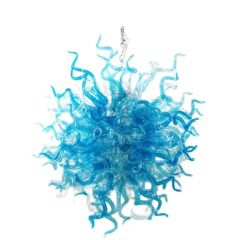 

Pendant Chandelier Light Blue Clear Color Hand Blown Glass pendant arts craft light Decor Led 28 Inches