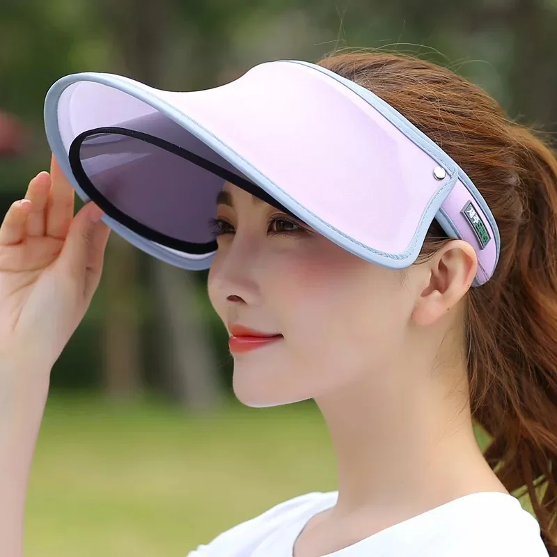 Summer Sun Visor Wide-Brimmed Beach Hat Adjustable Uv Protection Female Cap Packable Double Layer Protection Sun Hat Golf Cap