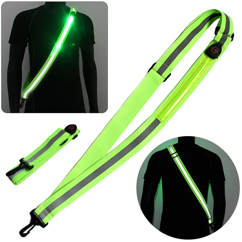 USB Rechargeable Adjustable LED Reflective Running Belt