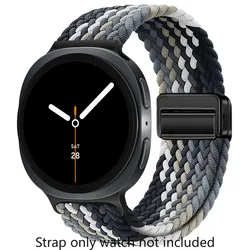 Nylon Braided Solo Loop Strap with Magnetic Band Closure - Watch 8 Classic 46mm (Black White)