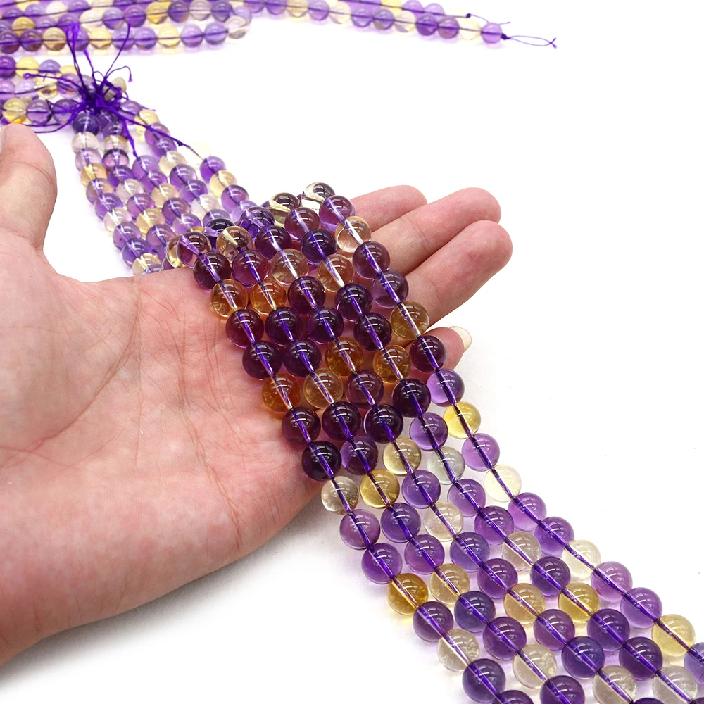 

6/8/10mm Natural Stone Bead AAAAA Grade New Purple Yellow Crystal Round Loose Beads for Jewelry Making Needlework DIY Bracelet
