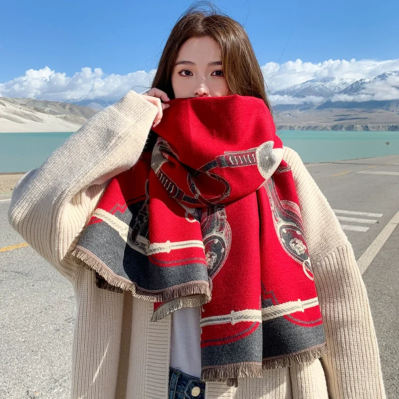 

Luxury Horse Print Scarf Women Cashmere Winter Warm Scarves Brand Pashmina Shawls Lady Wraps Bufanda Thick Bandana