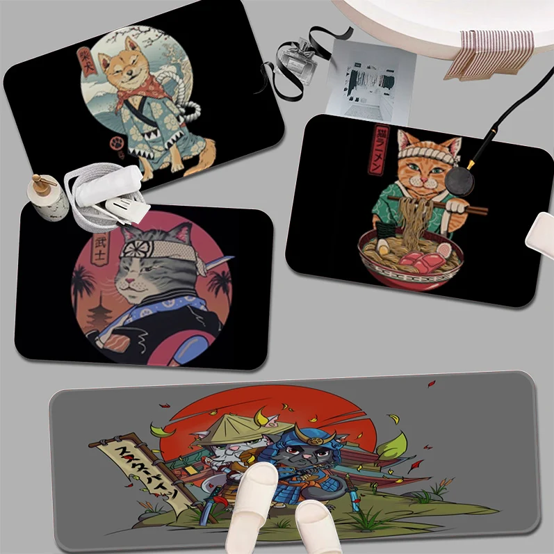 

Japanese Samurai Cat Hallway Carpet Nordic Style Bedroom Living Room Doormat Home Balcony Anti-Slip Bedside Area Rugs