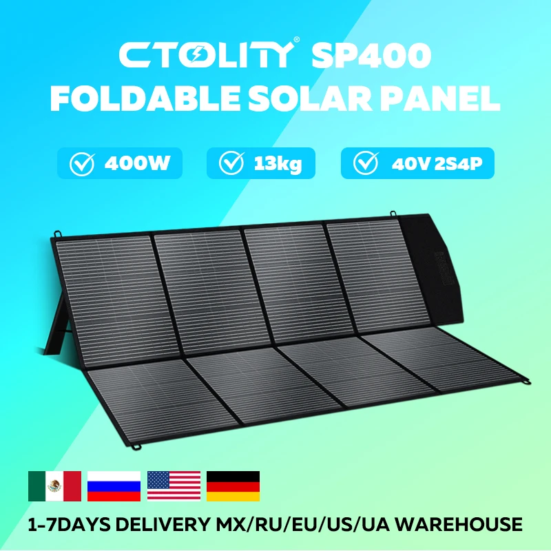 Gray CTOLITY SP400 Portable Solar Panel 400W 41V Flexible Solar Charger Generator IP65 Caming RV Power Stations Camping Off Gird