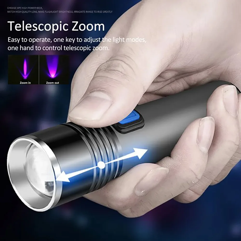 UV Blacklight Flashlight with Zoomable and Rechargeable Features for Pet Stain Detection and Resin Curing