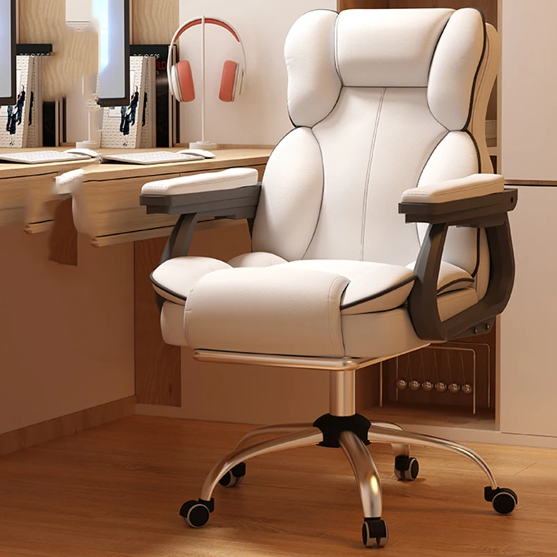 Gamer Office Chair Glides Headrest Adjustable Mechanism Raise Roller Comfortable White Chair Upholstery Sandalye Home Furniture