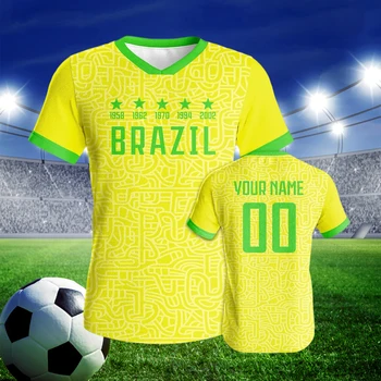 Custom Brazil Soccer Jersey Personalized Name Number Soccer Team Shirt for Men Women Youth Breathable Quick-drying Sportswear 1
