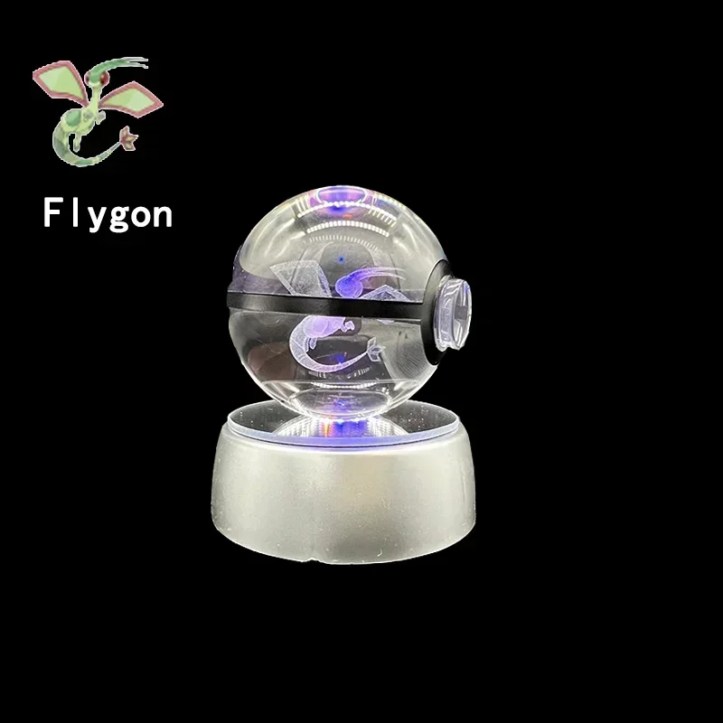 Pokemon Crystal Ball New types Flygon Garchomp Feraligatr Pokémon Engraving Model with LED Light Base Kids Gift Collectable