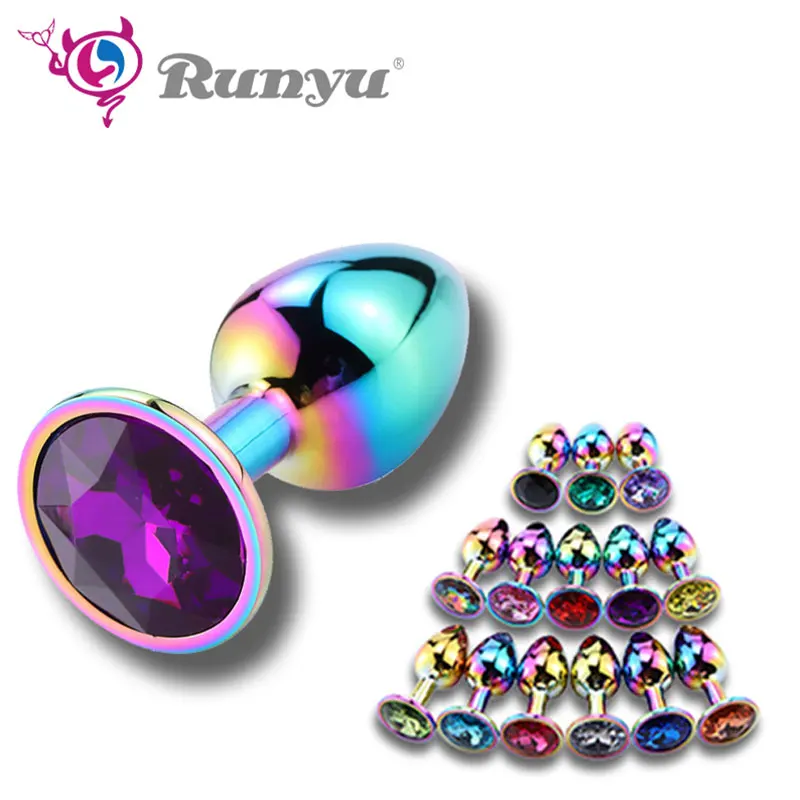 New Rainbow Color Anal Plug with 12 Colors Jewel Can Choose S M L 3 Size Butt for Men Metal Toy Couple | Красота и здоровье