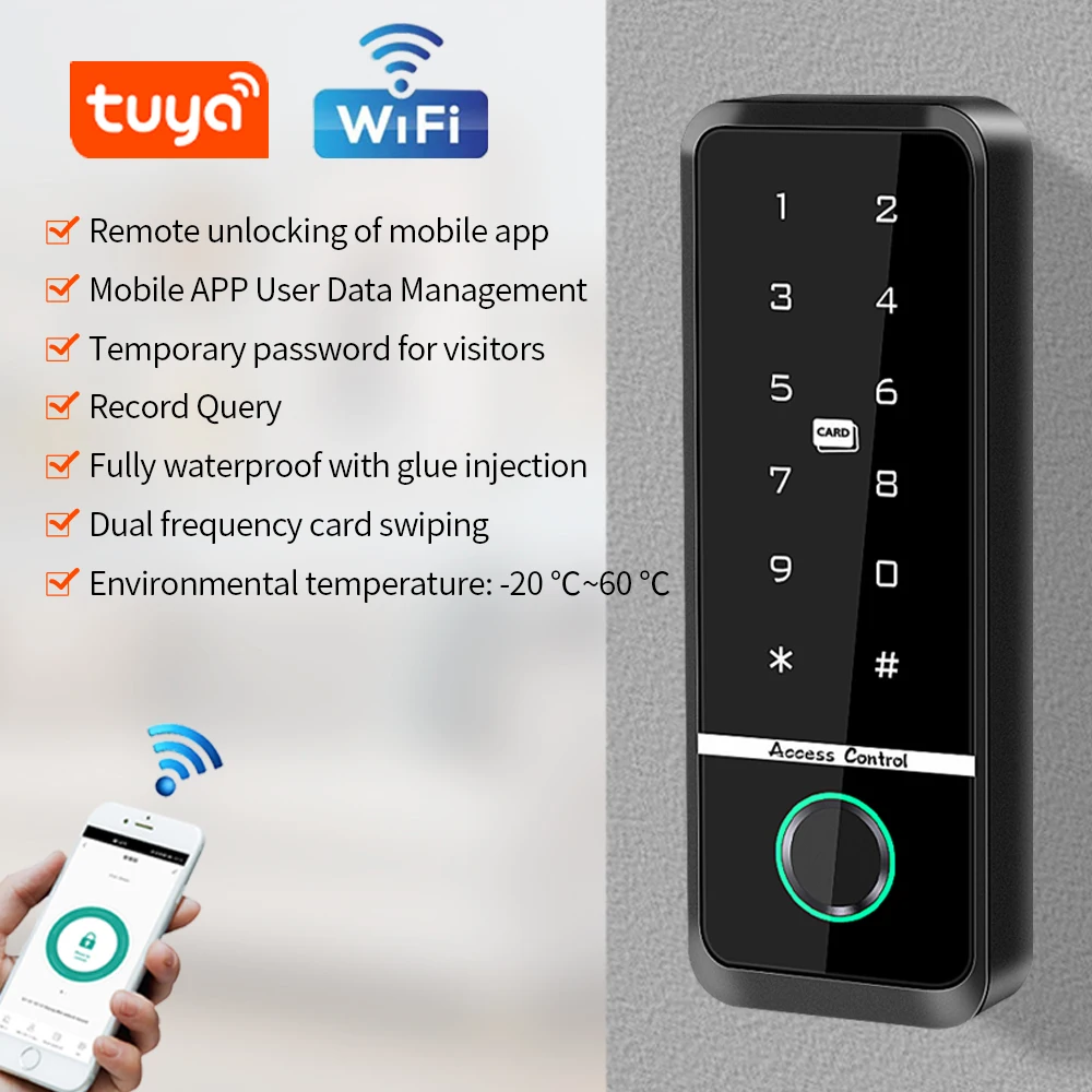 Tuya Wifi Fingerprint Access Control Keypad Outdoor Waterproof Remote Door Opene