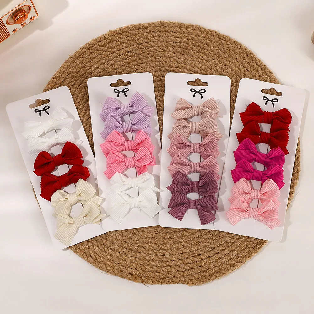6pcs cute bows hair clip set for baby girl corduroy material sweet bangs hair gripes boutique children headwear