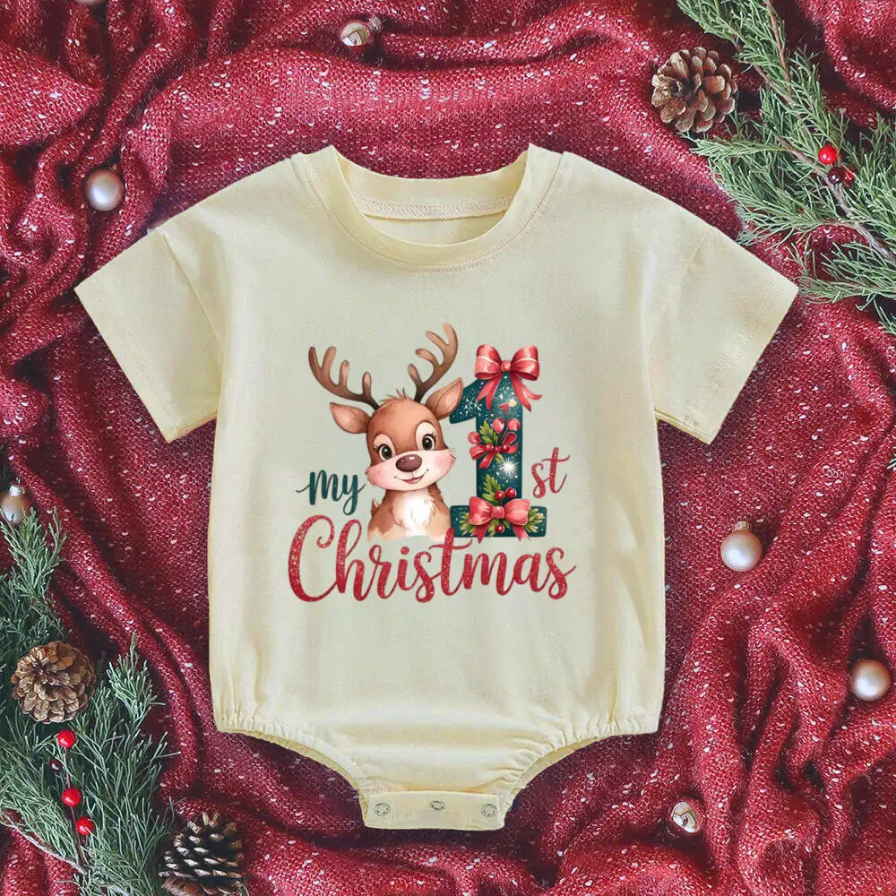 내 첫 번째 크리스마스 프린트 베이비 버블 롬퍼 크리스마스 파티  복장 소년 소녀 긴 소매 롬퍼 크리스마스  점프슈트