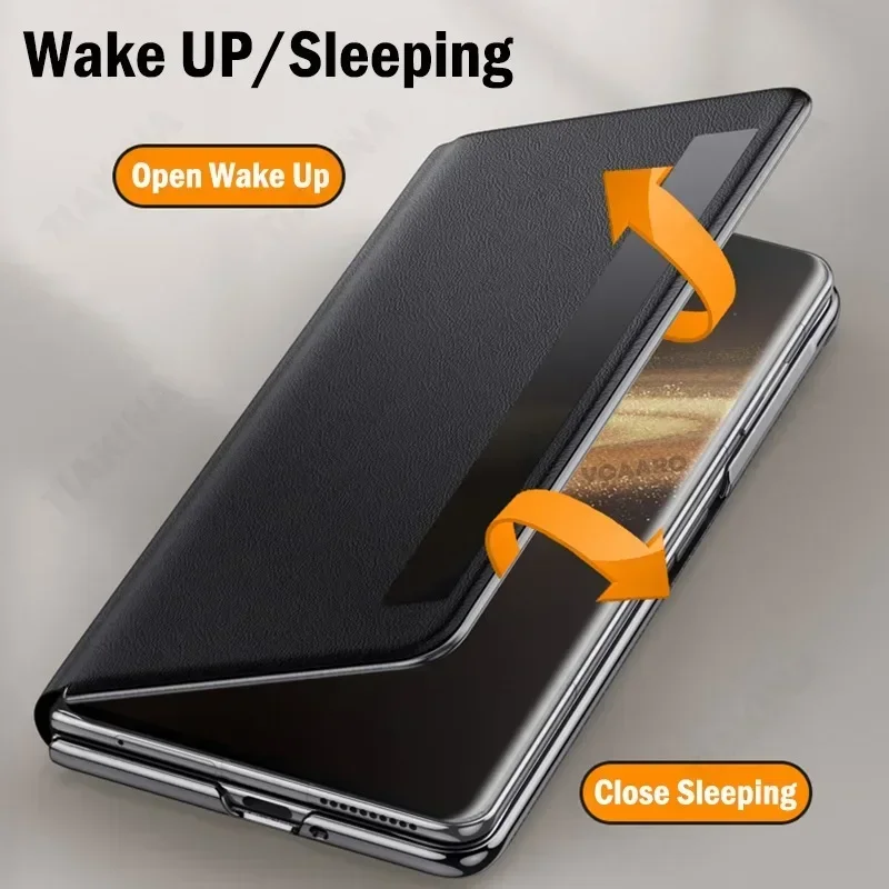 Leather Flip Case with Smart Touch View Window and Wake-Up Feature