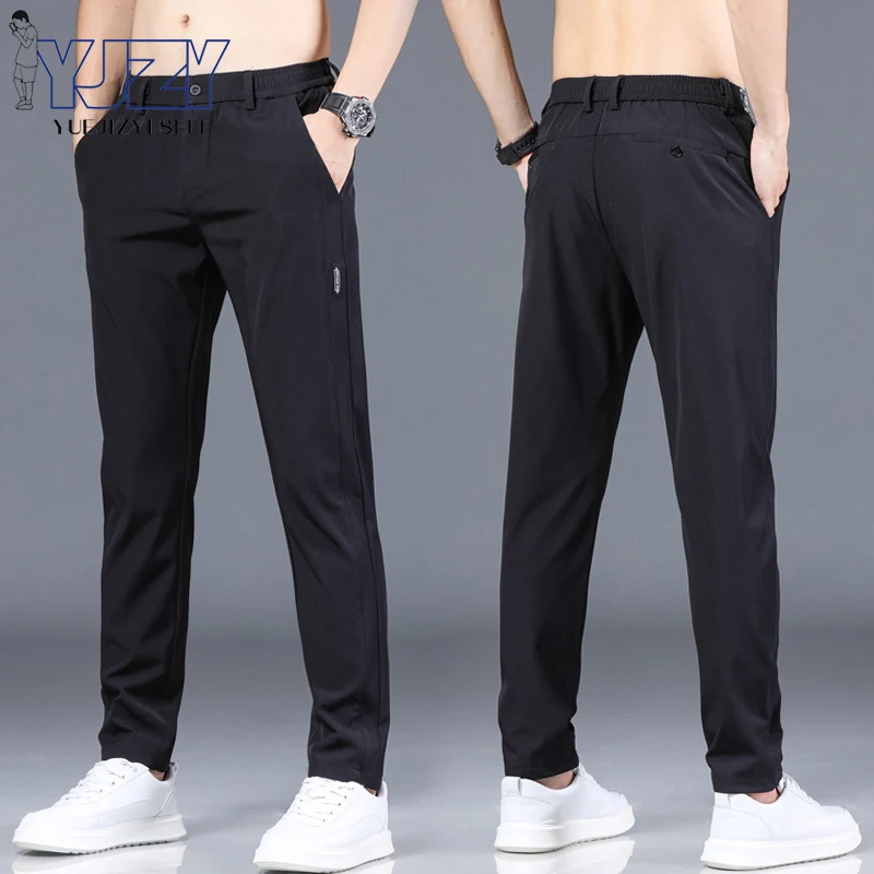 

Summer Men Casual Pants Brand 2023 New Fashion Elasticity Trousers Men Waist Business Classic Slim Solid Color Pants Men 28-38