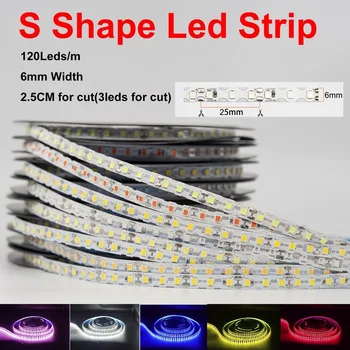 DIY 네온 테이프 조명용 LED 스트립, 네온 사인 글자용 유연한 접이식 스트링 램프, DC12V 2835SMD 120LED/m, 1-10m, 6mm