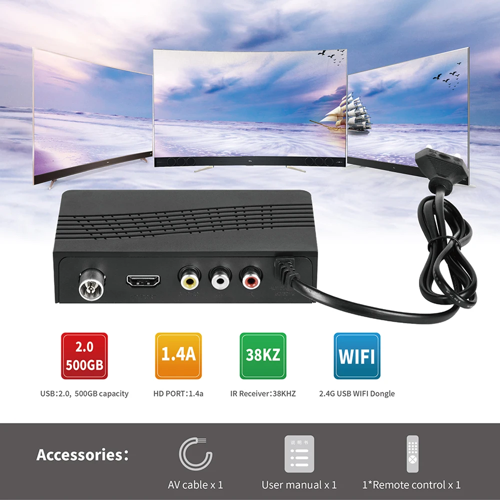 Hd 1080p Dvb-t2 Sintonizador Receptor Decodificador Satélite Tv Box  Sintonizador de TV Dvb T2 Usb2.0 Manual ruso incorporado para adaptador de  monitor