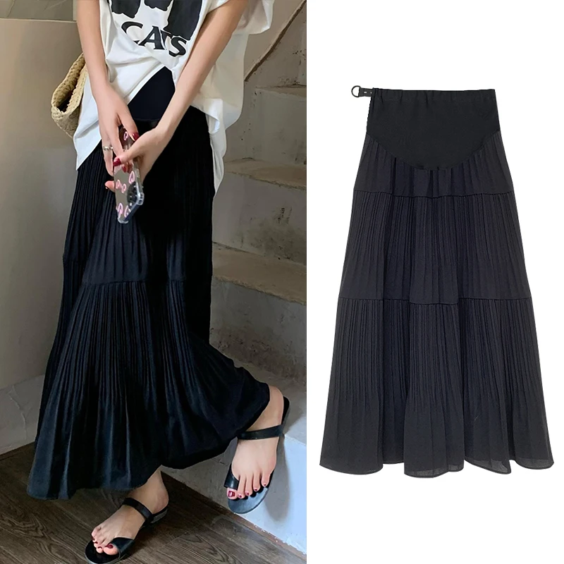 1142# Summer Fashion Ruching Patchwork Maternity Long Skirts Belly A Line Loose Clothes for Pregnant Women