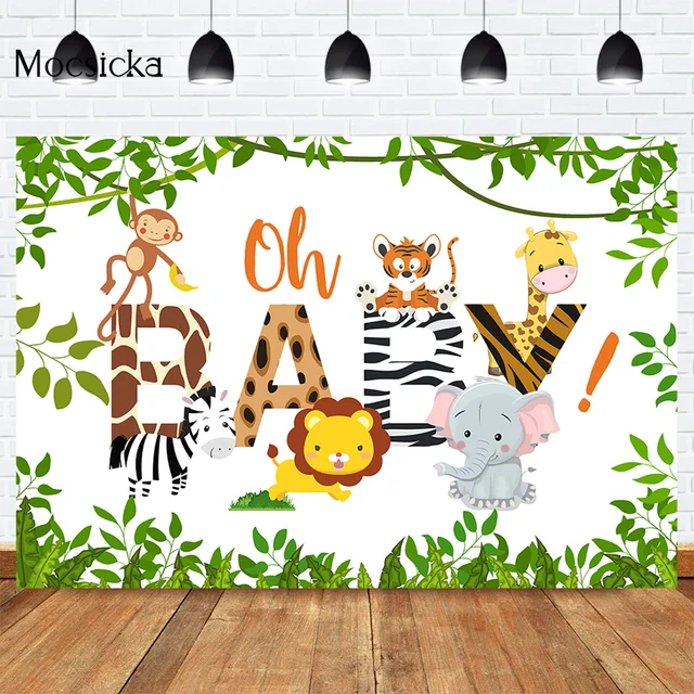 Mocsicka CUSTOM Rainforest Animals Wild One Backdrops Children Happy Birthday Party Photography Background Cake Table Banner 26