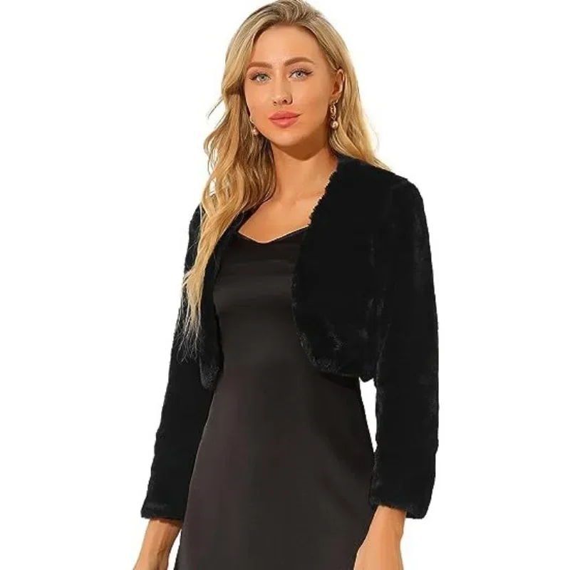 Autumn and Winter New Women's Short Jacket with Open Front Christmas Ball Faux Fur Shawl and Camisole