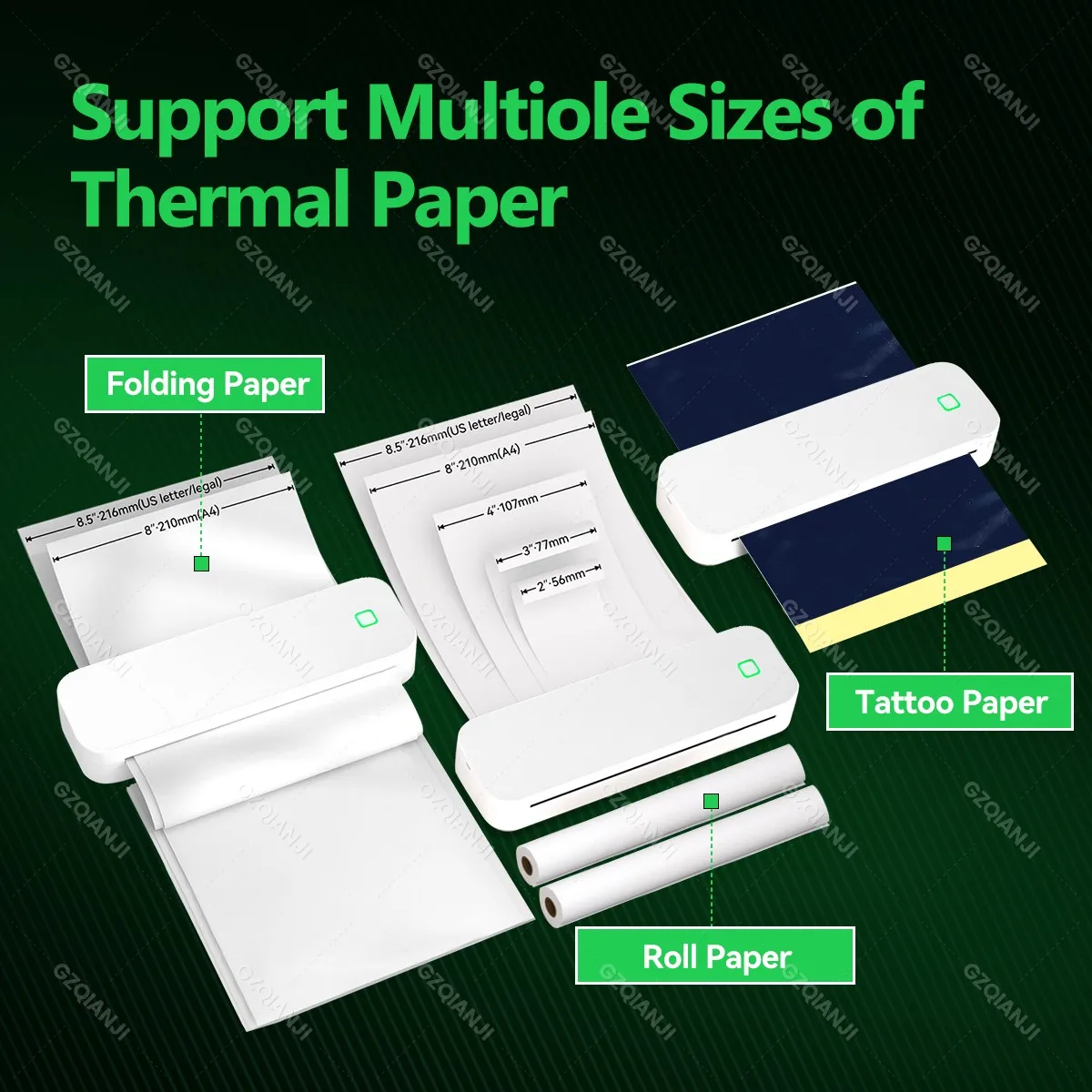 A4 ink-free Wireless Portable Printer Mobile Bluetooth Compatible with iOS Android Notebook Computers Maker For Photo PDF Print