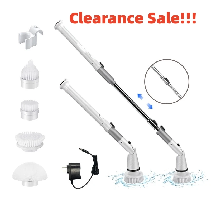 

Electric Spin Scrubber Cordless Shower Cleaning Brush with 2 Speeds 4Replaceable Brush Heads Adjustable Extension Handle 4000mAh