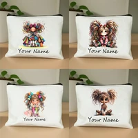 Testo de nom personnalisé, trousse de maquillage de dessin animé arc-en-ciel pour fille mignonne, organisateur de cosmétiques pour femmes, pochette Durable, trousse de toilette, trousse à crayons 1