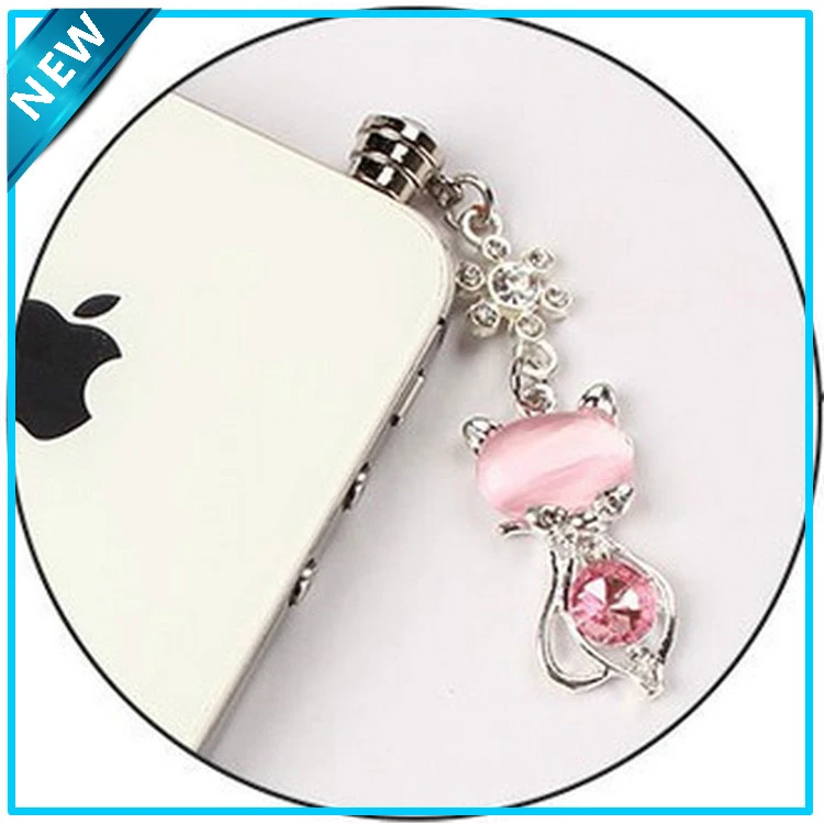 Rhinestone Cat Anti dust Headphones Dustproof Plug For Iphone For