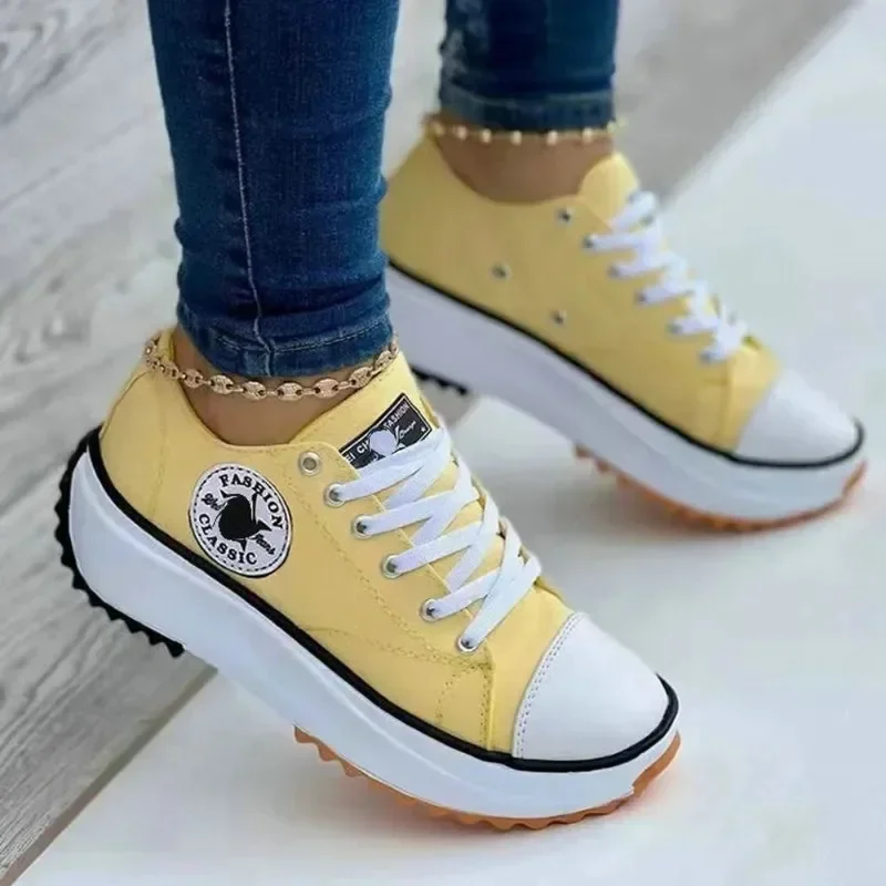 Women's Graphic Canvas Sneakers Women's Casual Shoes 2024 Autumn New Women's Sneakers Flat Lace Up Zapatos Mujer Chaussure Femme