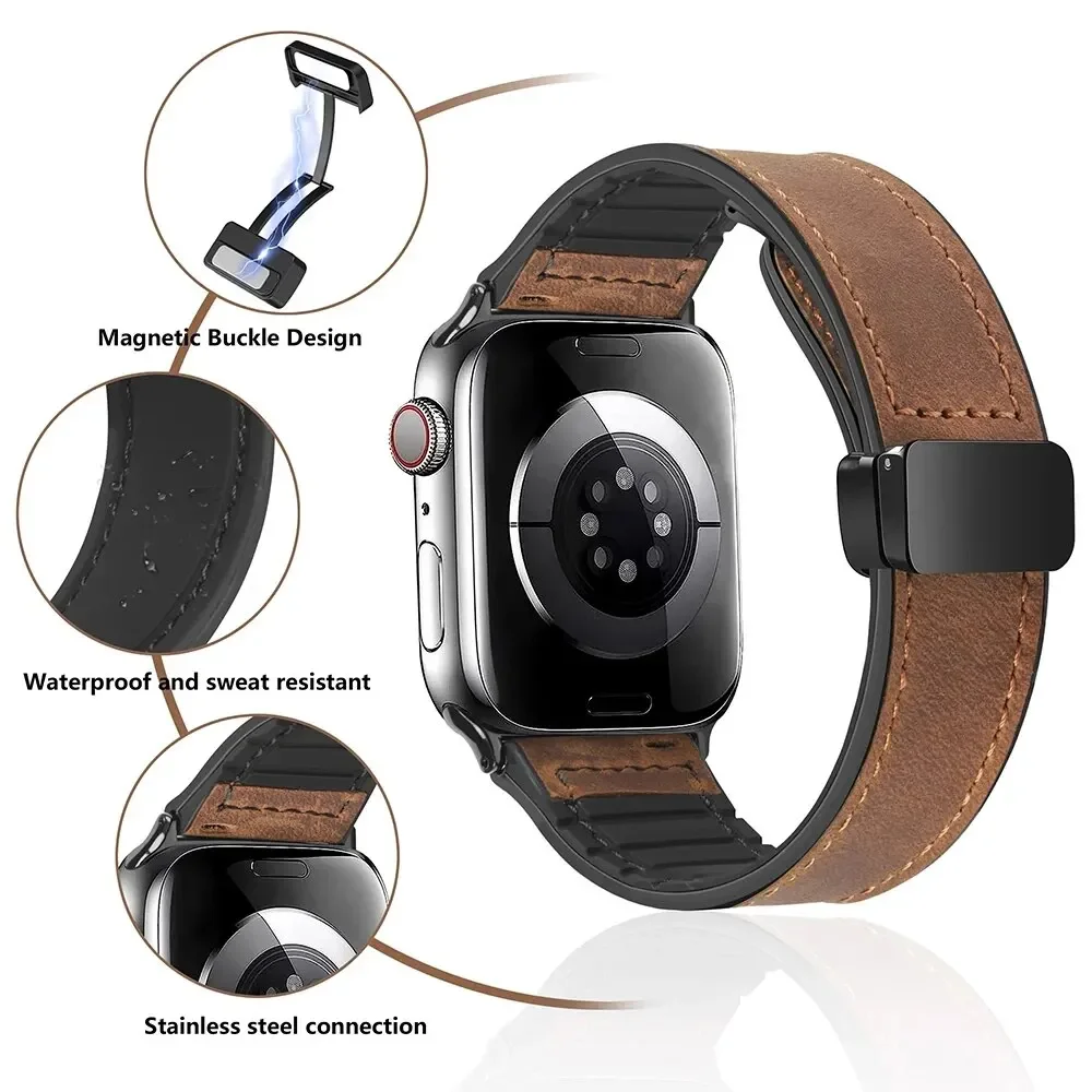 Leather Watch Bands For Apple Watch Band 44mm 40mm 49mm 45mm 41mm 38mm Bracelet IWatch Series 8 3 SE 6 7 Ultra Watch Strap