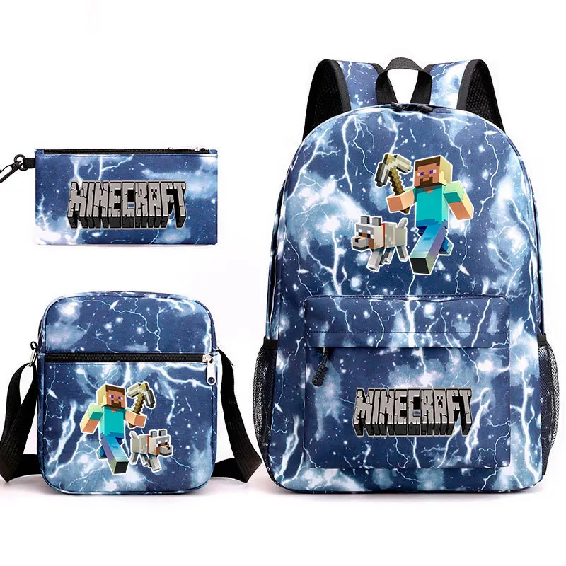 

Miner Crafting Student Schoolbag MC Boys & Girls 3D Printed Large Capacity Canvas Backpack Pen Bag Shoulder Bag Three-piece Set