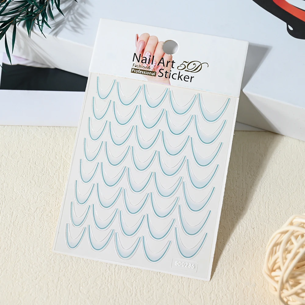 French Gradient Nail Sticker 3D - Crescent Design Nail Decal & Manicure Guide