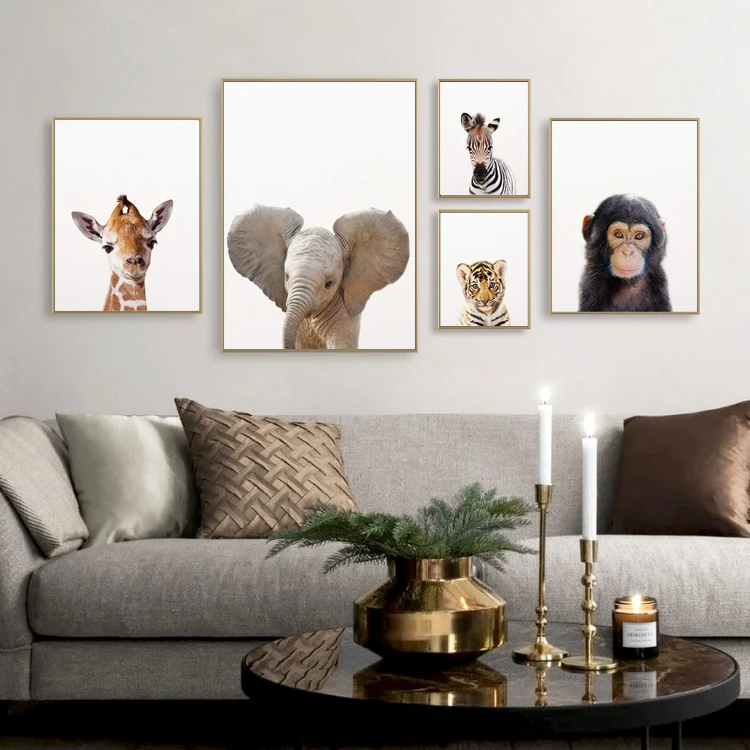 

Baby Room Nordic Picture Wall Art Canvas Painting Posters Cute Animals Giraffe Lion Tiger Elephant Pictures for Wall Art Print