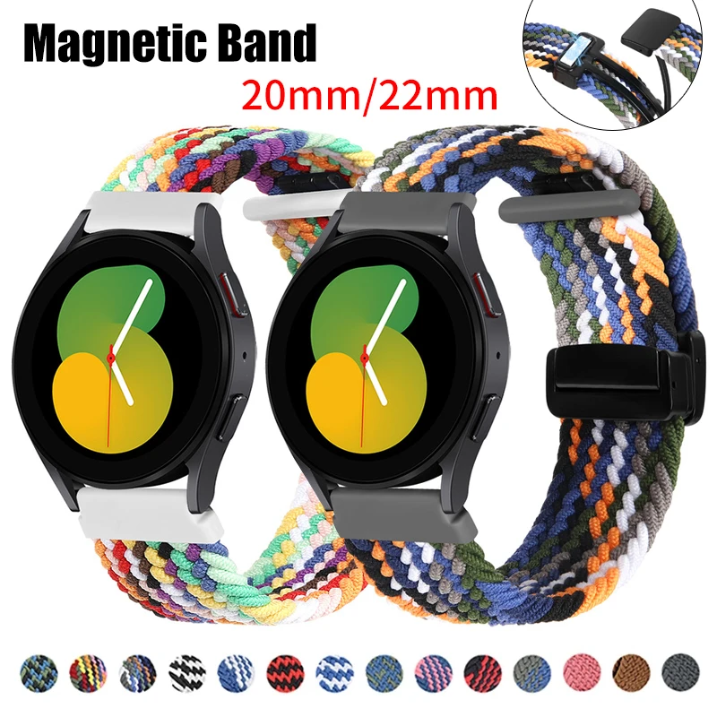 

20mm Magnetic Band for Samsung Galaxy watch 4 5 pro active 2 Gear S3 braided solo loop 22mm bracelet correa Huawei watch GT 2 3