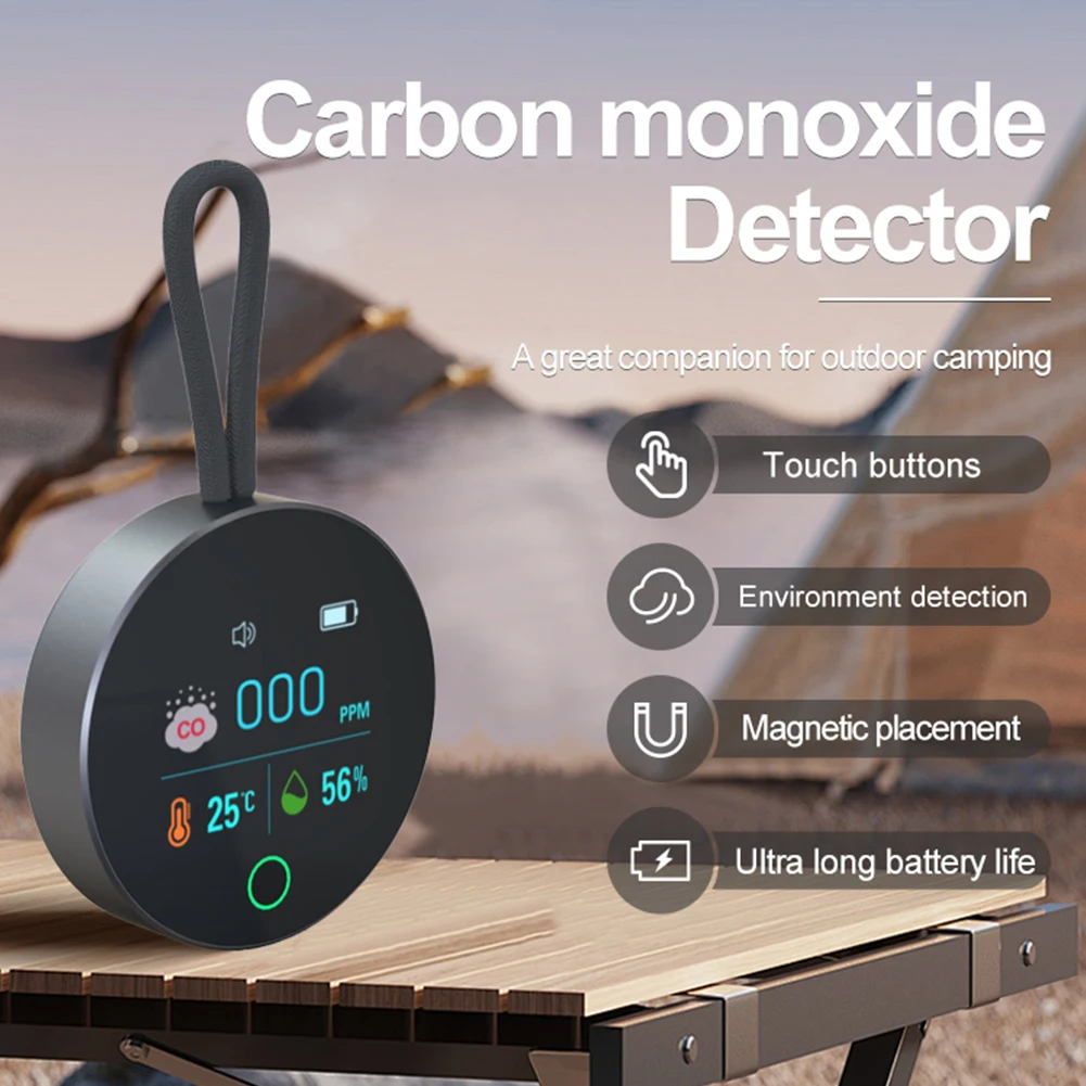 3 In 1 Carbon Monoxide Detector with Magnetic Suction CO Air Quality Monitor 1000mAh LED Screen USB Charging for Indoor Travel