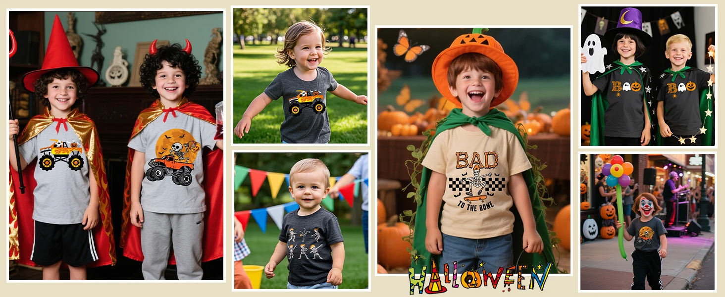 Toddler Boy Girl Pumpkin Face Spooky Halloween T-Shirt Short Sleeve Kids Fun Tops