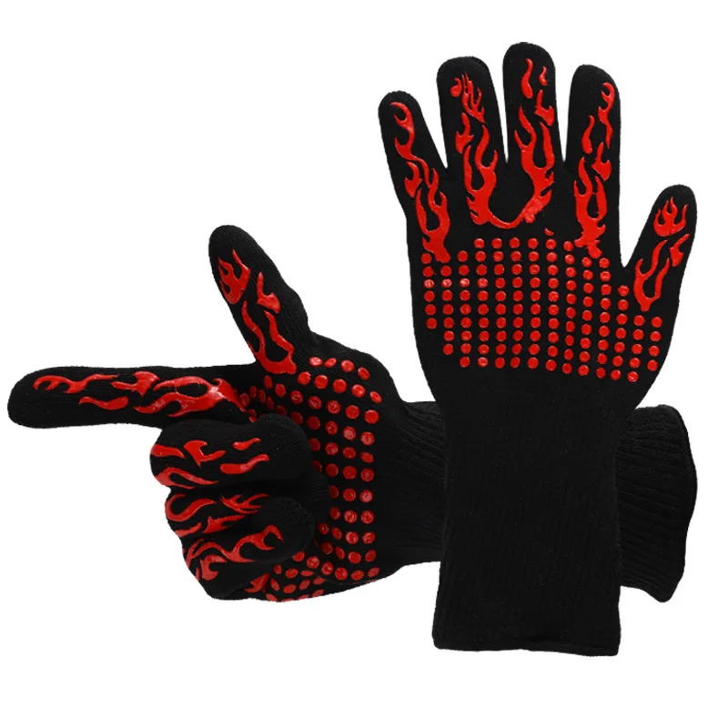 Silicone Oven Mitts Kitchen Gloves Silicone Oven Gloves BBQ Gloves Silicone Heat-Resistant Glove Kitchen Microwave Oven Mitts 500 800 Degree Fireproof And Non-Slip Barbecue Gloves