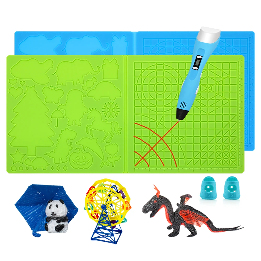 Silicone 3D Printing Pad For Children DIY 3D Printing Pen Soft Design Pad With 2 Finger Cover Templates 3d printing pen