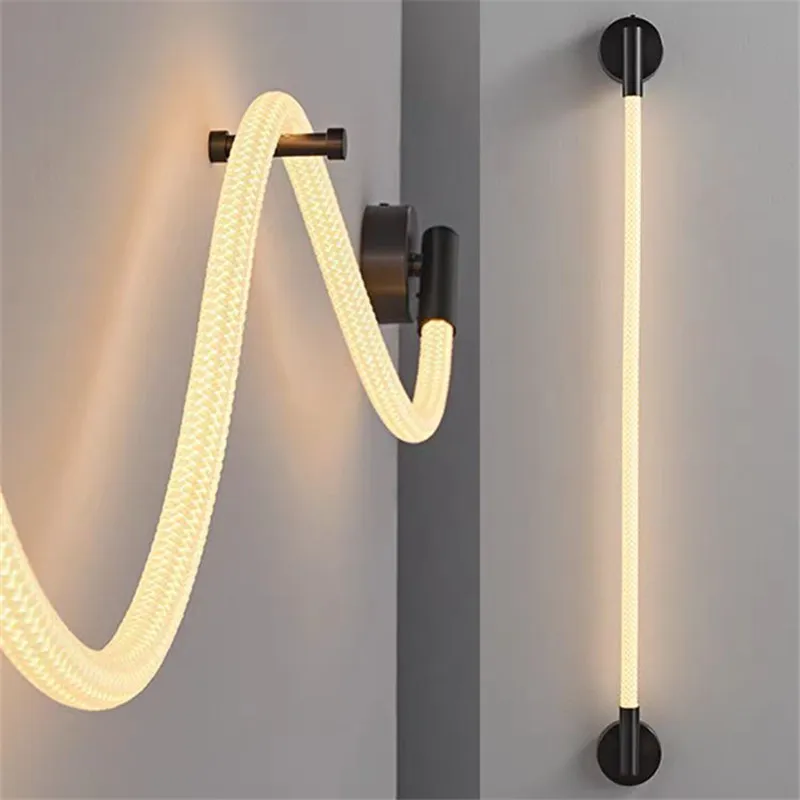 

Minimalist Bedside strip wall lamp DIY fiber woven emitting tube light Nordic living room study atmosphere Creative line light