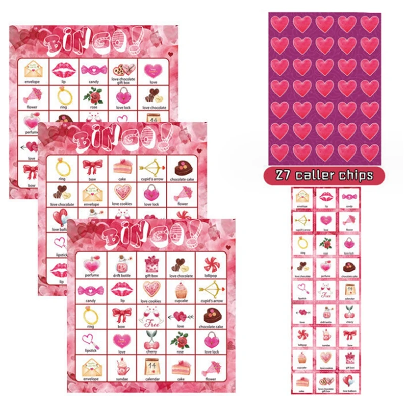 

Карточки для игры в бинго на День святого Валентина, 24 игрока, замена для детских праздничных карточных игр, школьных классных игр, товары для любимой вечеринки