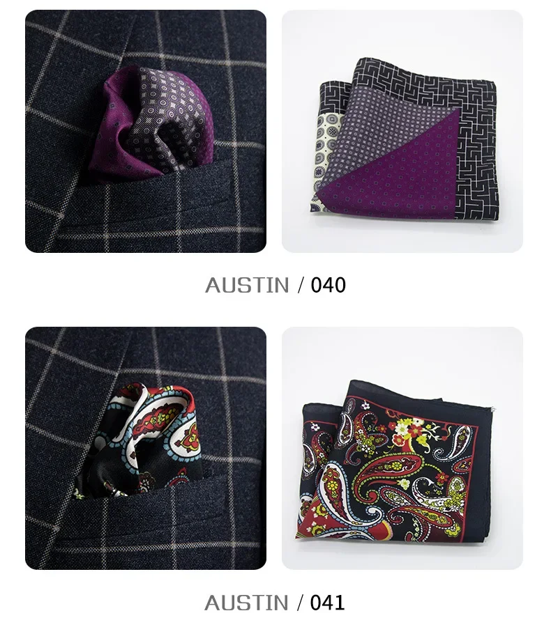 30*30cm Real Silk Pocket Square for Men Flower Solid Color Plaid Suit for Pocket Decoration Handkerchief